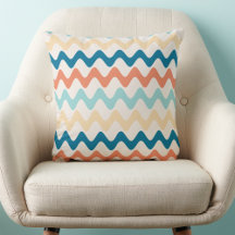 Wavy Retro Coloured Rick Rack Design Throw Pillow