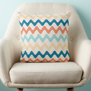 Wavy Retro Coloured Rick Rack Design Throw Pillow