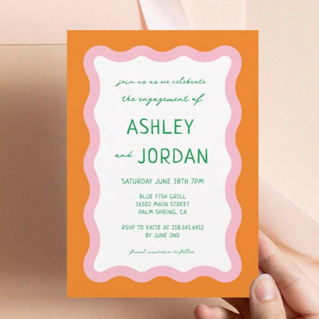 Wavy Retro Colourful 70s Wedding Engagement Party Invitation (Creator Uploaded)