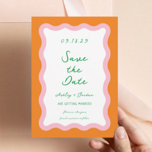 Wavy Retro Colourful Wave 70s Wedding Save The Dat Date