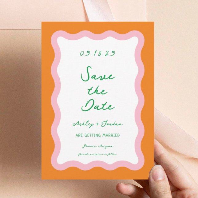 Wavy Retro Colourful Wave 70s Wedding Save The Dat Date (Creator Uploaded)