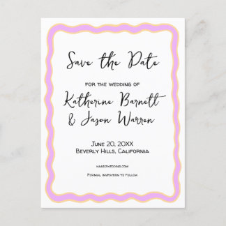 Wavy Retro Groovy Save the Date Watercolor Postcard
