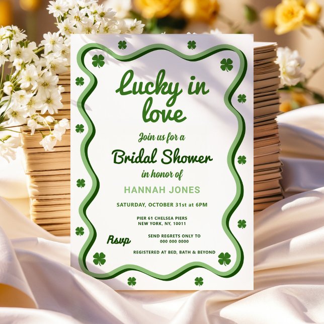 Wavy Retro Shamrock Green Bridal Shower Invitation (Creator Uploaded)