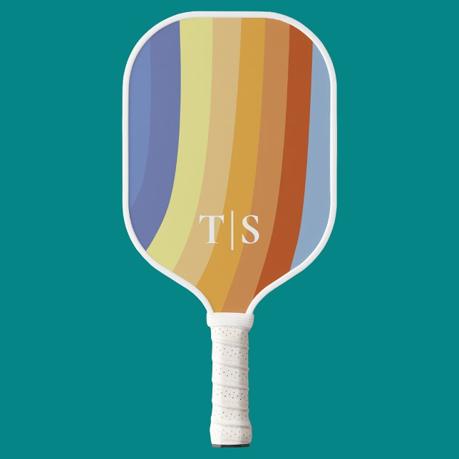 Wavy Retro Stripe Monogram Pickleball Paddle (Wavy Retro Stripe Monogram Pickleball Paddle
)