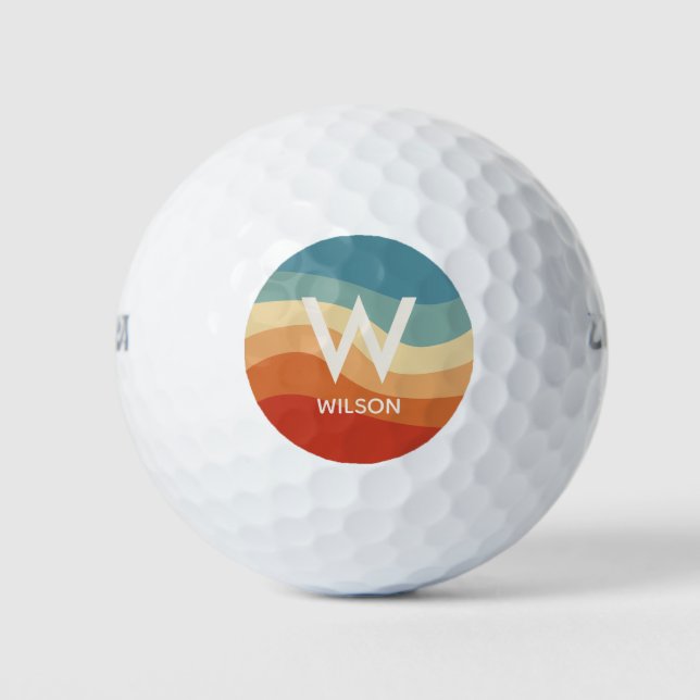 Wavy Retro Striped Monogram Personal Golf Balls (Front)
