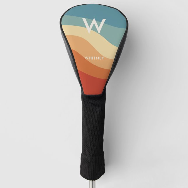 Wavy Retro Striped Monogram Personal Golf Head Cover (Front)