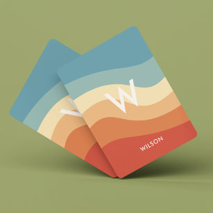 Wavy Retro Striped Monogram Personal Playing Cards
