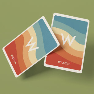 Wavy Retro Striped Monogram Personal Playing Cards
