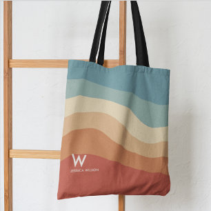 Wavy Retro Striped Monogram Personal Tote Bag