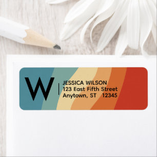 Wavy Retro Striped Monogram Return Address