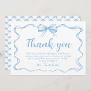 Wavy Ribbon Frame Dusty Blue Bow Baby Shower Invitation