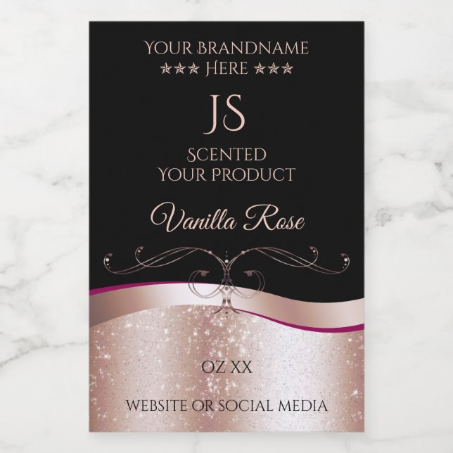 Wavy Rose Gold Decor Black Monogram Product Label (Single Label)