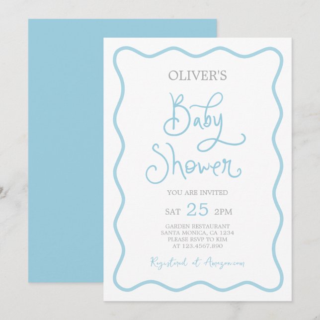 Wavy Scallop Border Baby Shower Boy Invitation (Front/Back)