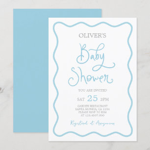 Wavy Scallop Border Baby Shower Boy Invitation