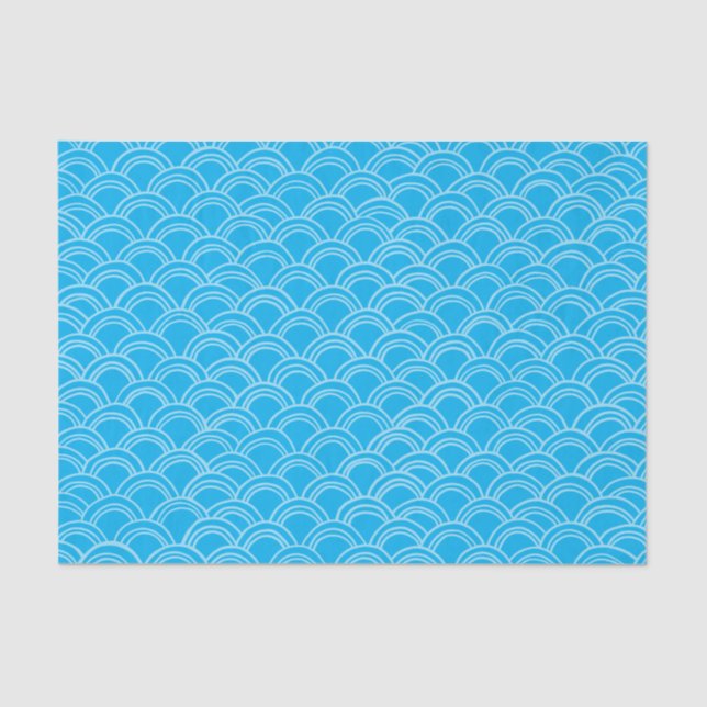 Wavy Scallops Pattern White Blue  Tissue Paper (Front)