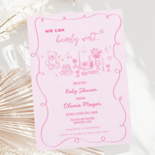 Wavy Scribble Hand Drawn Bearly Wait Baby Shower Invitation