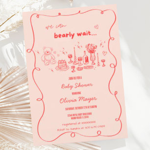 Wavy Scribble Hand Drawn Bearly Wait Baby Shower Invitation