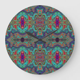 Wavy Sea Foam Green and Red Trippy Pattern Large Clock