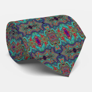 Wavy Sea Foam Green and Red Trippy Pattern Tie