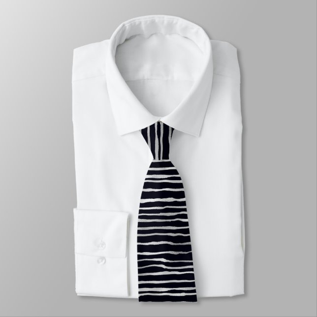 Wavy Silver Pattern on Black Tie (Tied)