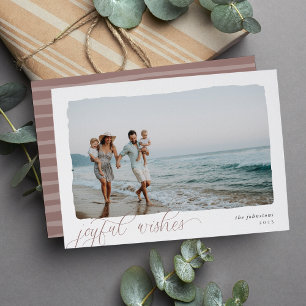 Wavy   Simple Horizontal Joyful Wishes Photo Holiday Card
