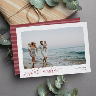 Wavy   Simple Horizontal Joyful Wishes Photo Holiday Card