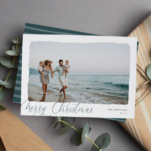 Wavy   Simple Horizontal Merry Christmas Photo Holiday Card