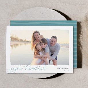 Wavy Simple Horizontal Photo Hanukkah Holiday Card