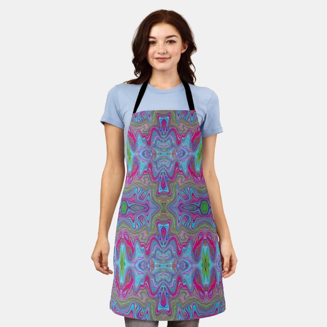 Wavy Sky Blue Multicolored Trippy Pattern Apron (Worn)