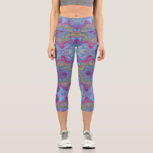 Wavy Sky Blue Multicolored Trippy Pattern Capri Leggings