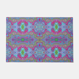 Wavy Sky Blue Multicolored Trippy Pattern Doormat
