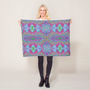 Wavy Sky Blue Multicolored Trippy Pattern Fleece Blanket