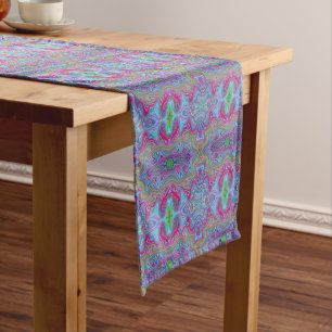 Wavy Sky Blue Multicolored Trippy Pattern Long Table Runner