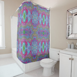 Wavy Sky Blue Multicolored Trippy Pattern Shower Curtain