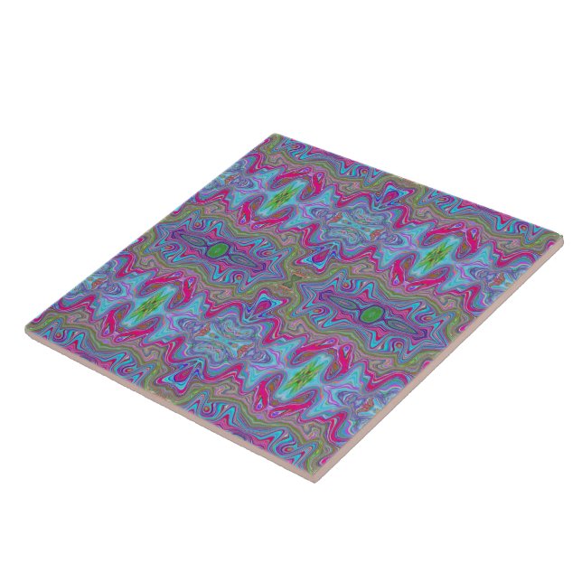 Wavy Sky Blue Multicolored Trippy Pattern Tile (Side)