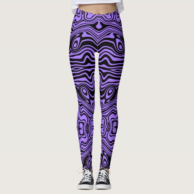 Wavy Stripe Black Purple Leggings or Choose Colour (Front)