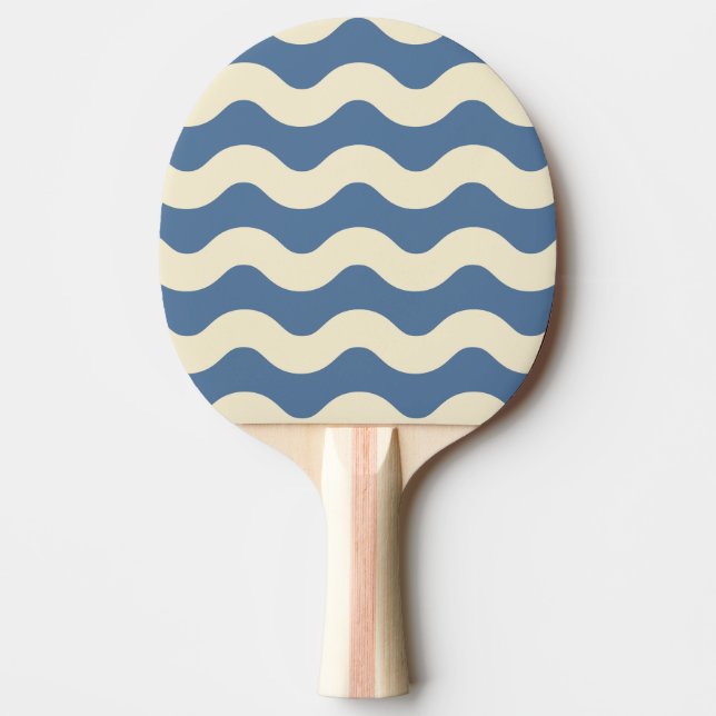Wavy Stripe Capri Blue Colour Ping Pong Paddle (Front)