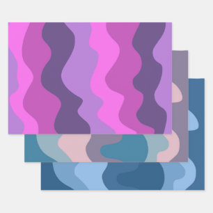 Wavy Stripe Colorful Pink Purple Retro Earthy Gift Wrapping Paper Sheet