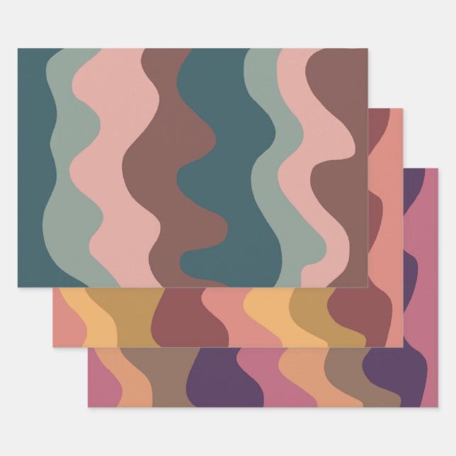 Wavy Stripe Colourful Pink Purple Retro Earthy Gif Wrapping Paper Sheet (Set)