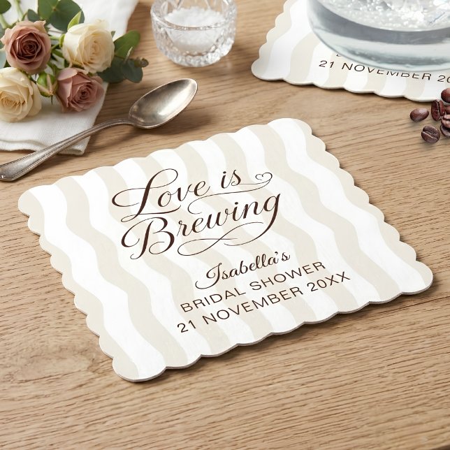 Wavy Stripe Love Is Brewing Scalloped  Paper Coaster (Wavy Stripe Love Is Brewing Scalloped Paper Coaster
)