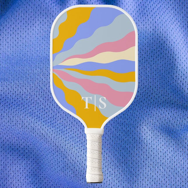 Wavy Stripe Monogram 80s Personalized Initials Pickleball Paddle (Wavy Stripe Monogram 80s Personalized Initials Pickleball Paddle
)