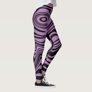 Wavy Striped Black Purple Leggings Choose Colours