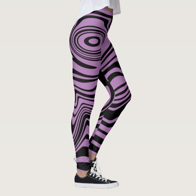 Wavy Striped Black Purple Leggings Choose Colours (Right)