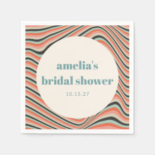 Wavy Stripes Aqua Peach Custom Bridal Shower Napkin