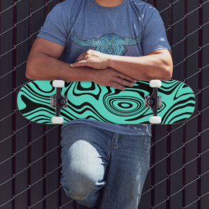 Wavy Stripes Brack Teal Skateboard