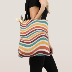 Wavy stripes, grunge. Retro Tote Bag