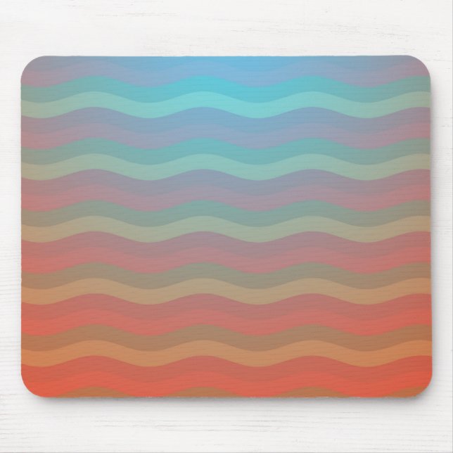 Wavy Stripes Orange Blue Gradient Mouse Mat (Front)