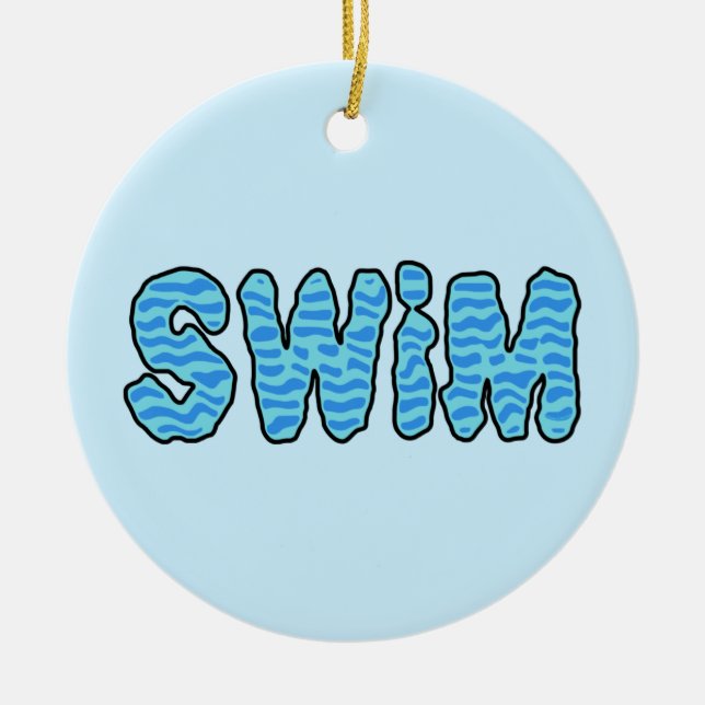 Wavy Swim T-Shirt Ceramic Tree Decoration (Front)