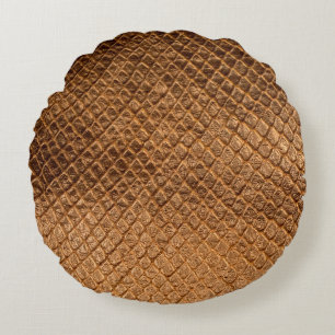 Wavy texture background bronze snake leatherleathe round cushion