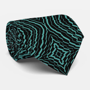 Wavy Tilted Ribbon Pattern With Teal On Black      Tie